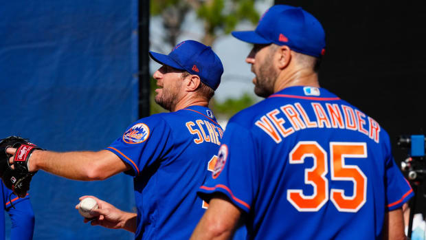 Pitchers Max Scherzer and Justin Verlander at Mets spring training.